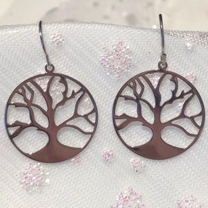 Silver-tone Tree of Life Dangle Earrings